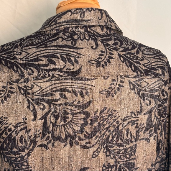 Chicos Silver/Navy Paisley Print Linen Blend Jean Jacket Size 2 - Picture 6 of 7